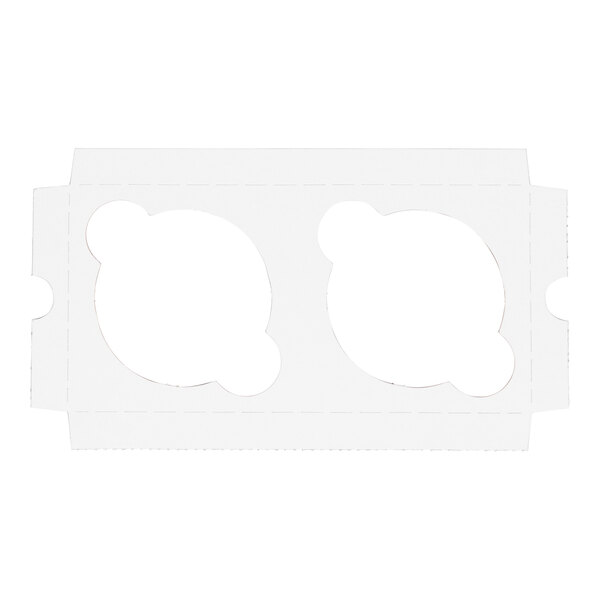 A white cardboard insert designed to hold two muffins or jumbo cupcakes in an 8 x 4 inch box.