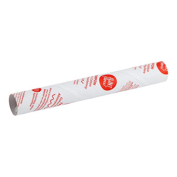 An Aunt Flow Cartridge-Tubed organic cotton tampon roll with white paper packaging and red text.