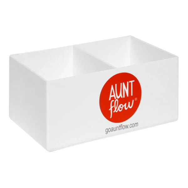 A white box with red text reading "Aunt Flow" on it.