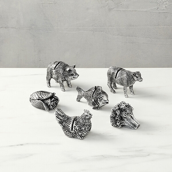 An American Metalcraft broccoli shaped table card holder.