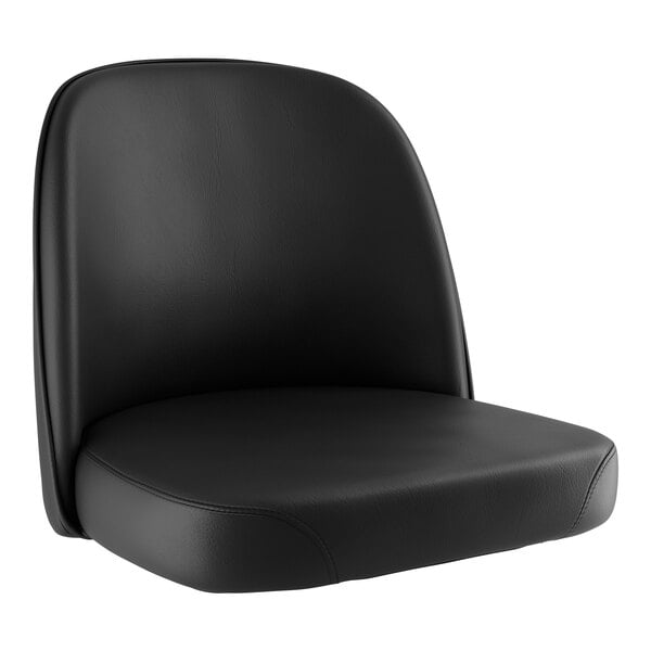 A close up of a black vinyl bucket seat cushion on a chair.