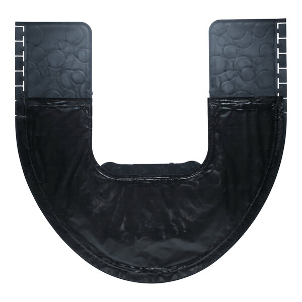 A black disposable toilet floor mat with a U-shaped design.