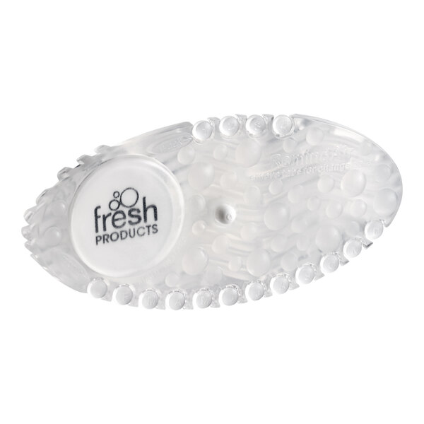 A close-up of a clear plastic Fresh Curve air freshener.