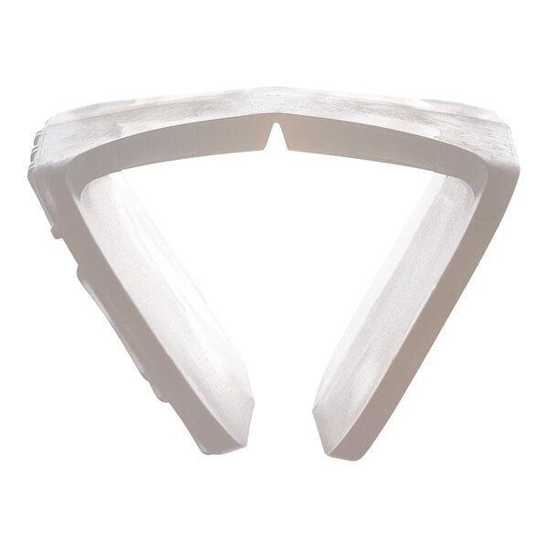 A white plastic air freshener clip designed for odor control, shown in a triangular shape.