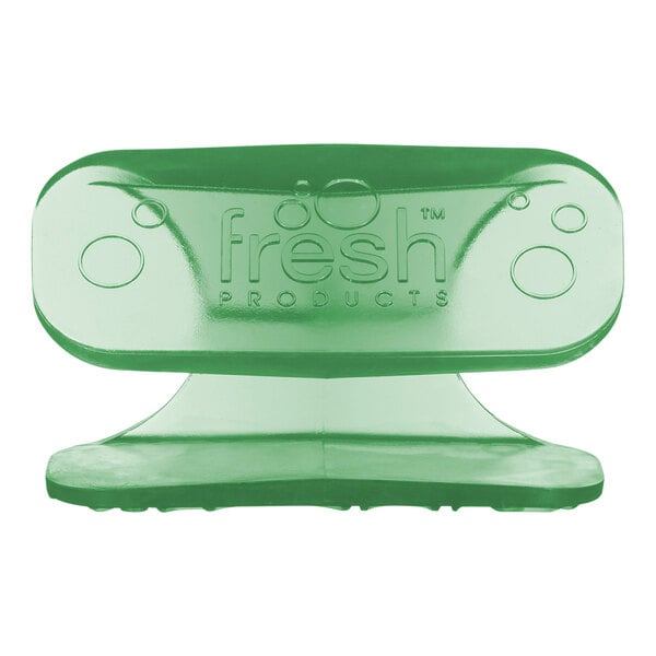 A green plastic Fresh air freshener clip.