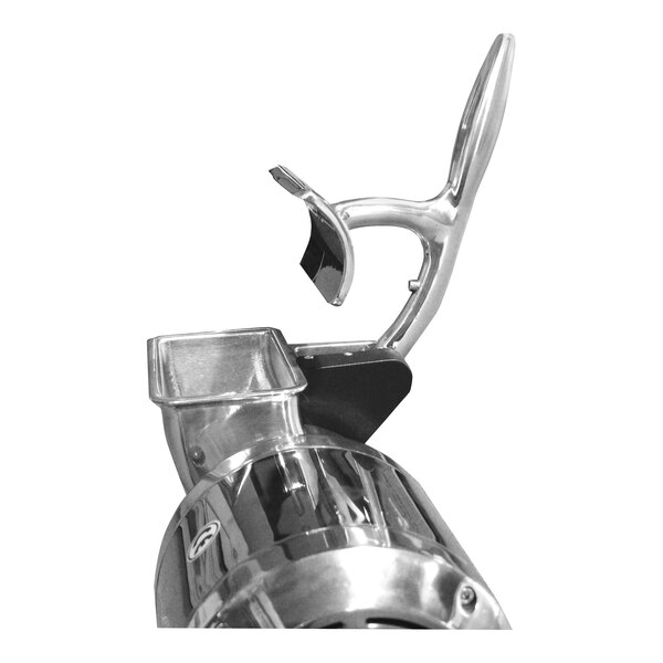 A close-up of a silver and black Fama electric hard cheese grater.