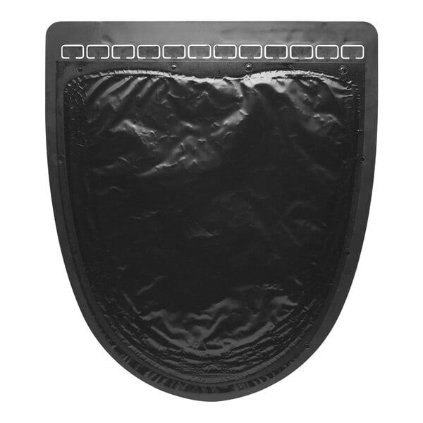 A black disposable urinal floor mat designed for use in restrooms.