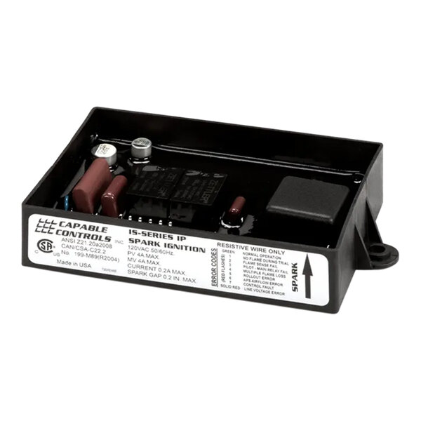 A black rectangular Vulcan ignition module with a red button.