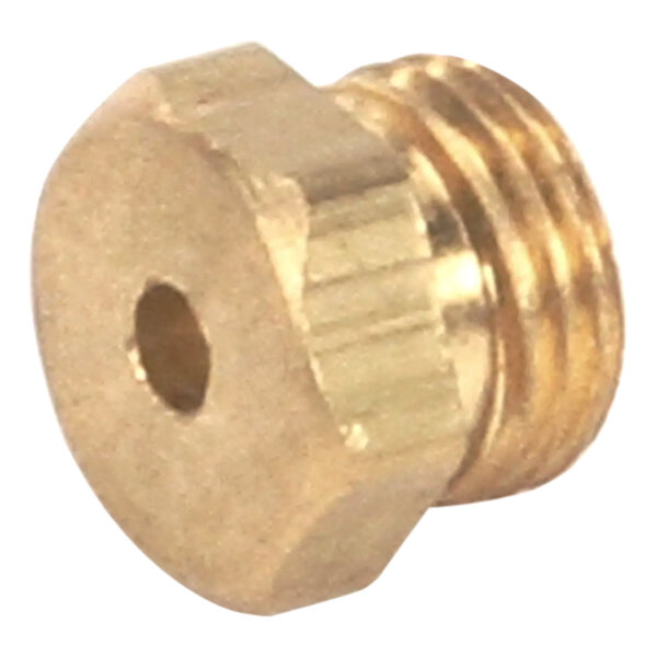 A brass threaded nut with a gold finish.