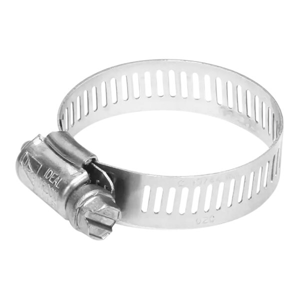 A stainless steel Pitco hose wormgear clamp with a screw.