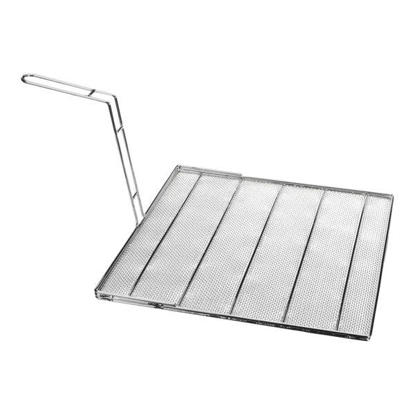 A metal grid with a handle for a Pitco sediment tray.