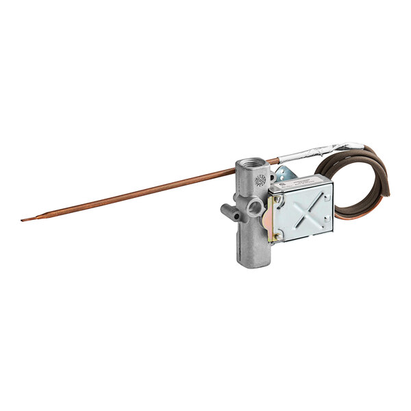 A metal Vulcan thermostat combo with a long wire.