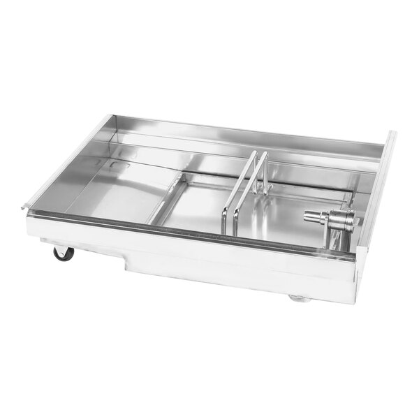 A stainless steel Pitco filter pan assembly with two handles.