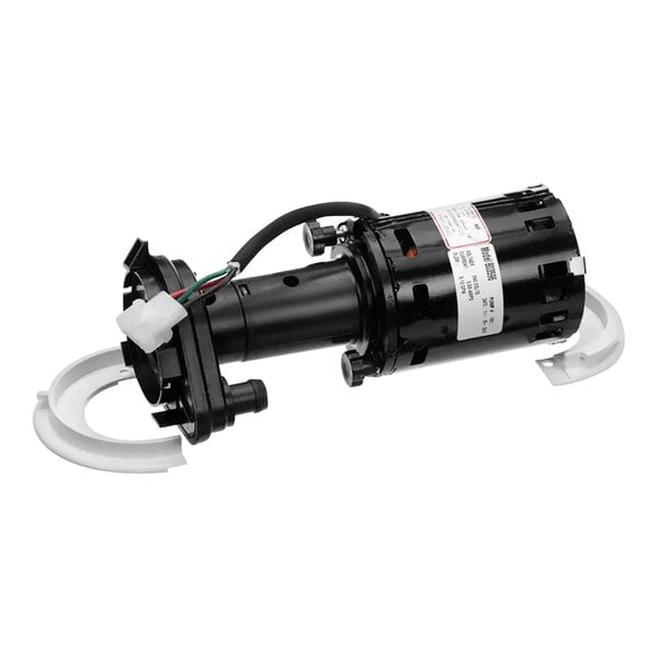 A black Ice-O-Matic water pump assembly with white wires.