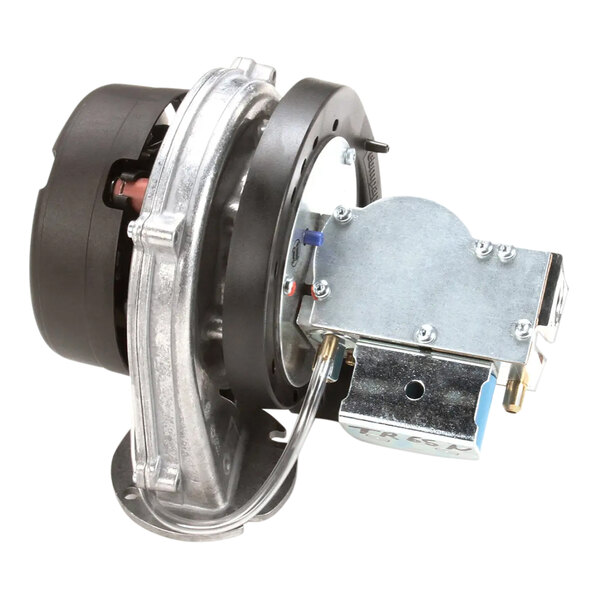 A Vulcan blower/valve assembly motor with a black housing and metal cover.