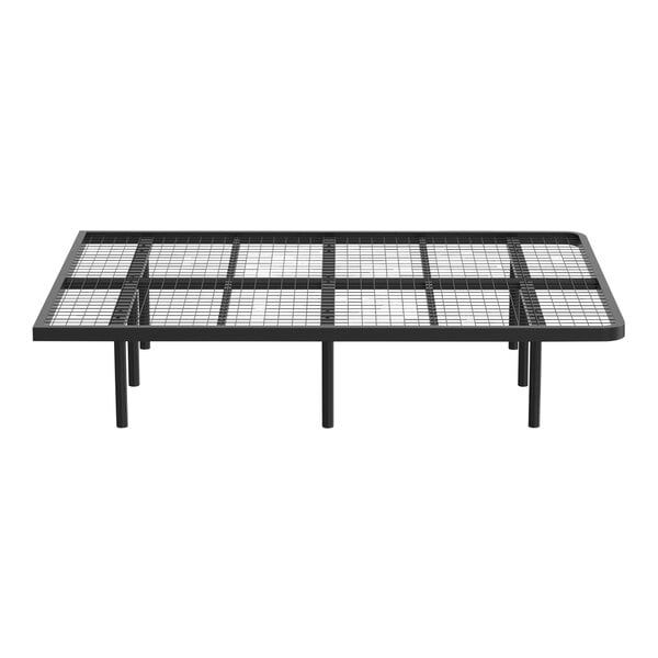 A Rize Home black steel platform bed base with metal legs and a grid top.