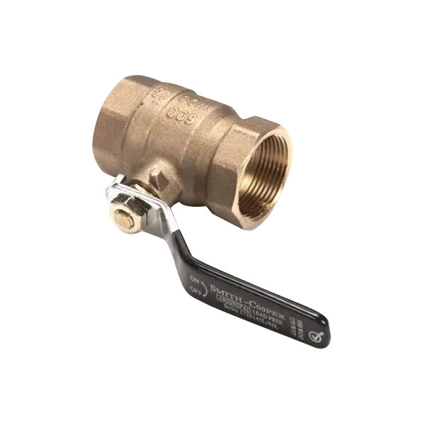 An Imperial Range brass drain water valve with a handle.