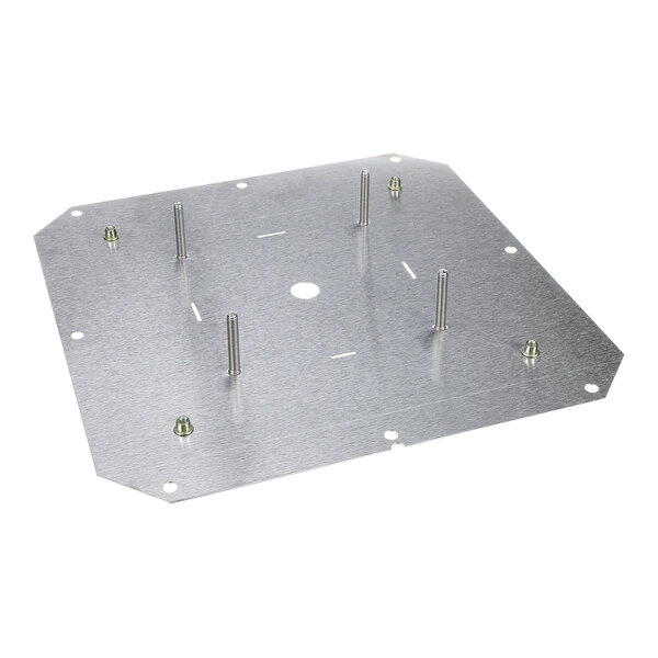 A metal plate with screws and bolts on it.