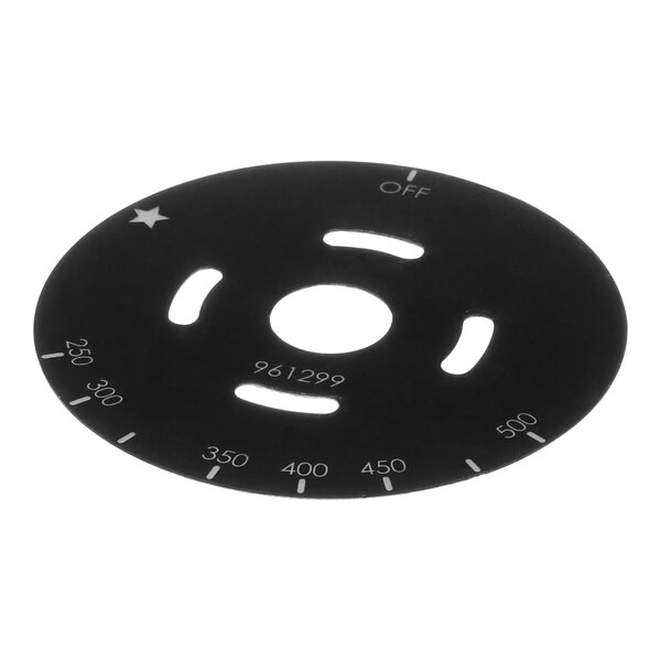 A black circular Vulcan dial plate with white numbers and a circle.