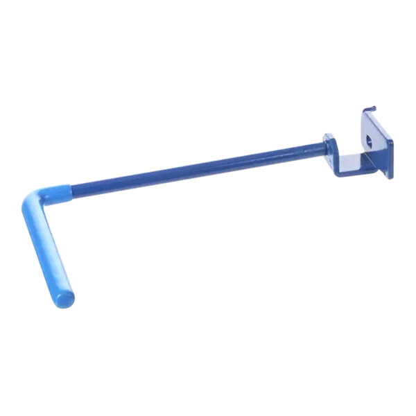 A blue metal Pitco drain weldment handle.