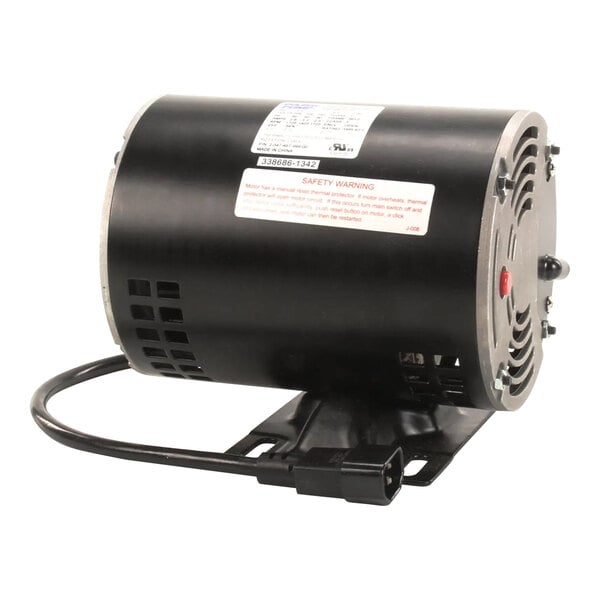 A black and silver Pitco motor with a white label and a cord attached.