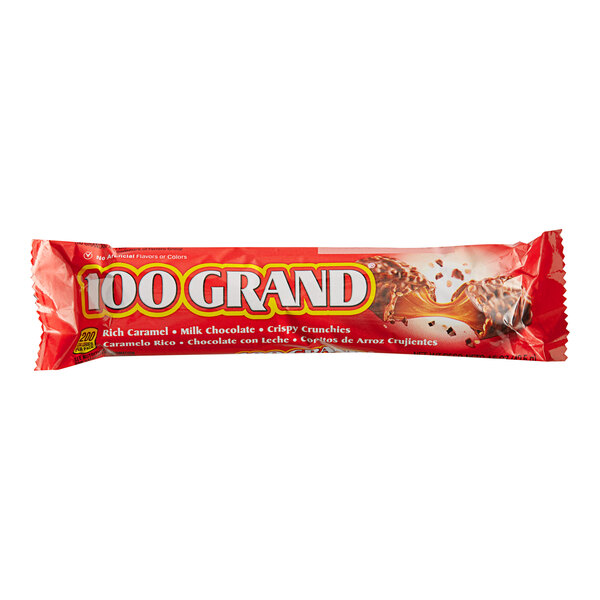 A 100 Grand chocolate bar in a red and white wrapper.