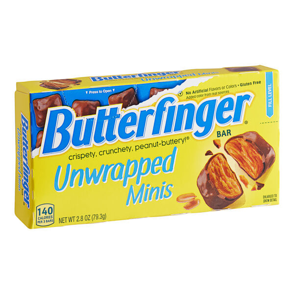 A yellow box of BUTTERFINGER Minis chocolate bars.