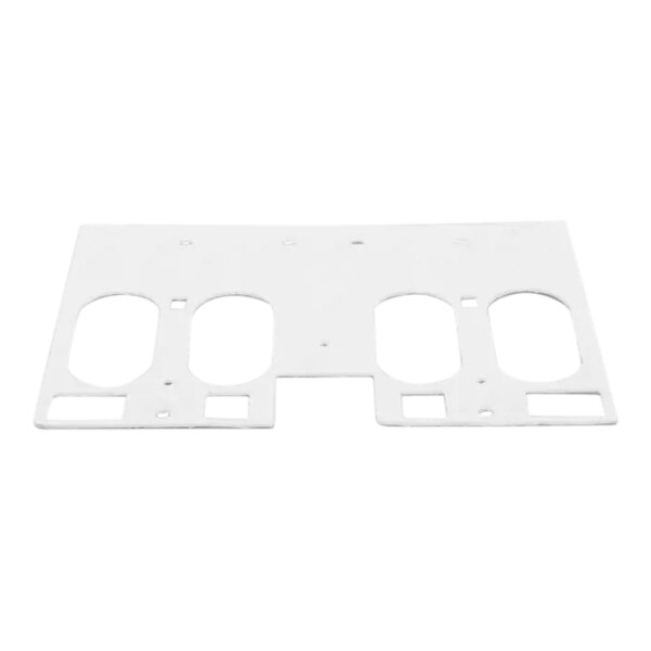 A white plastic Pitco gasket bracket with three holes.