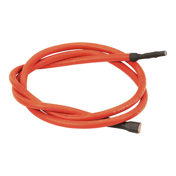 An orange cable with two black ends and a red cable with black ends.