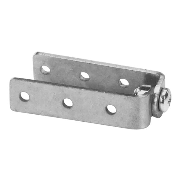 A stainless steel Vulcan hinge with holes on the side.