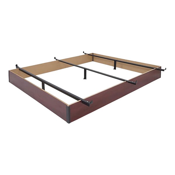 A Rize Home cherry MDF bed base with metal rods.