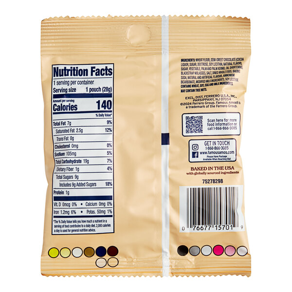 A close up of a FAMOUS AMOS&#8482; Chocolate Chip Cookie Snack Pack.