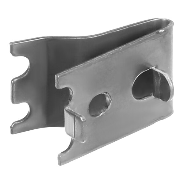 A metal Turbo Air Refrigeration shelf clip with holes on the side.