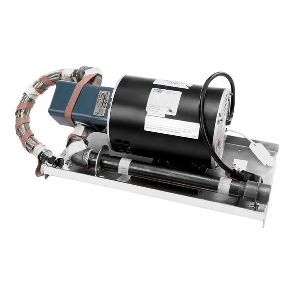 A black and silver Pitco water pump with a black hose attached.