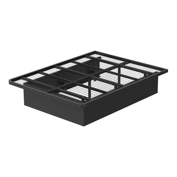 A Rize Home black steel platform bed base with panels.