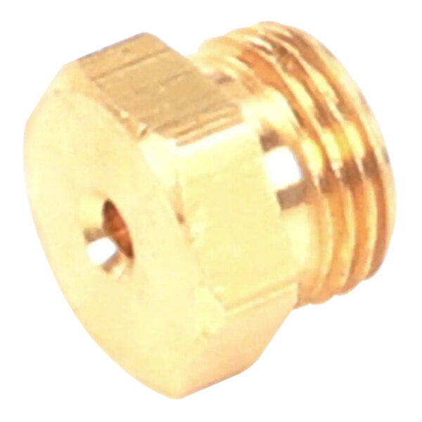 A brass Pitco orifice with a gold metal nut.