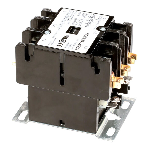 A small black Vulcan contactor with a white label.