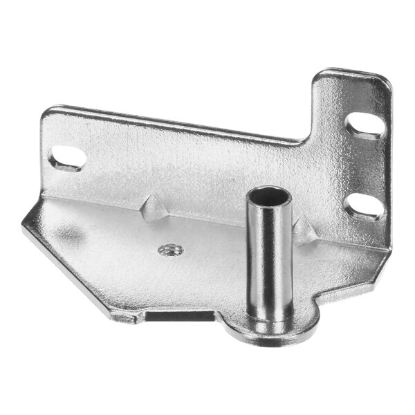 A stainless steel metal bracket with holes.