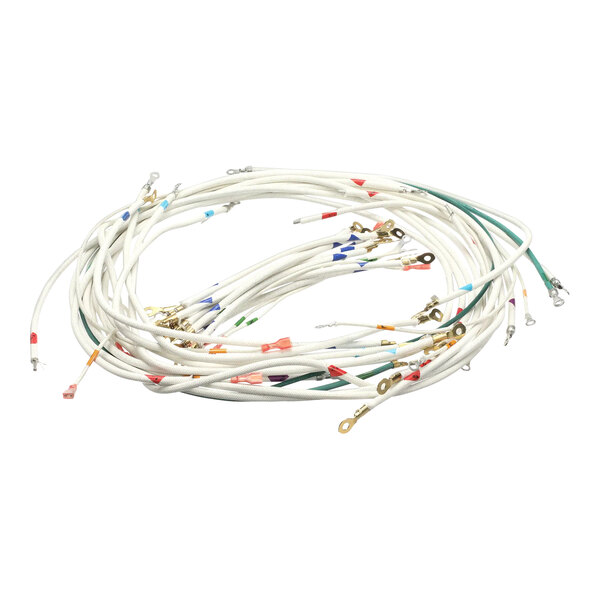 A Vulcan wiring kit with white wires and different colored terminals.