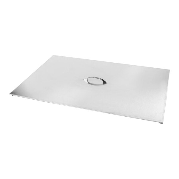 A white rectangular stainless steel tank cover with a handle.