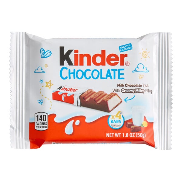 A package of Kinder Chocolate containing four cream-filled milk chocolate bars.