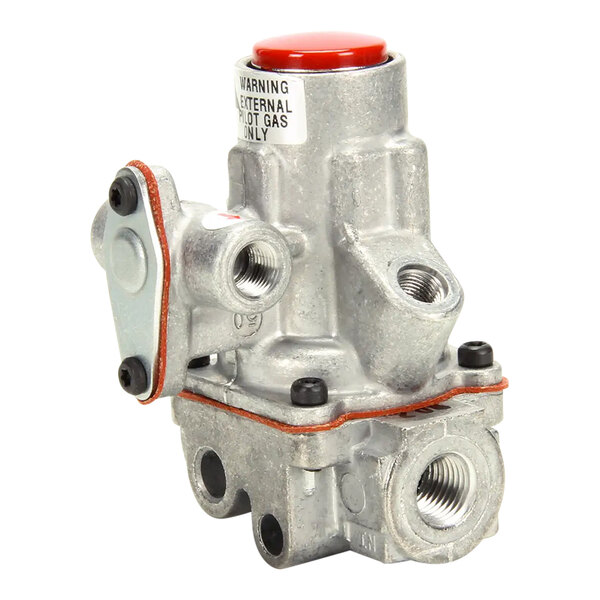 A close-up of a Vulcan Baso safety valve with red accents.