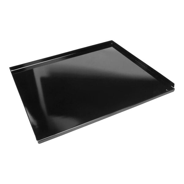 A black rectangular tray with a handle on it.