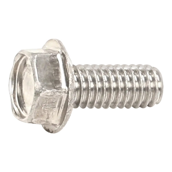 A close-up of a silver bolt with a hex head.