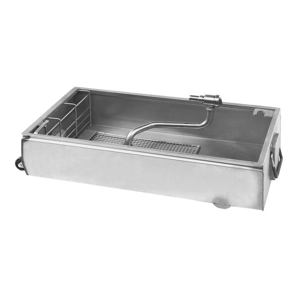 A metal container with a stainless steel pan and a handle.