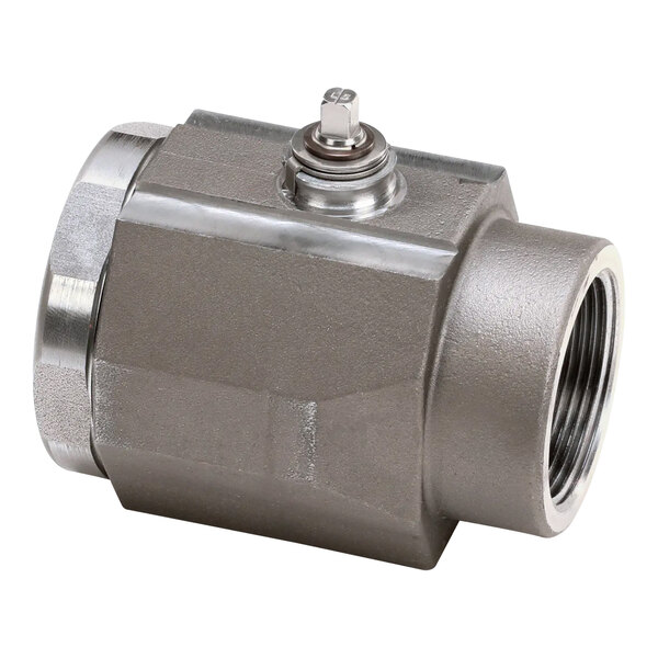 A stainless steel Pitco power valve with a metal handle.