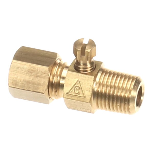 A brass threaded Vulcan pilot valve with a nut.