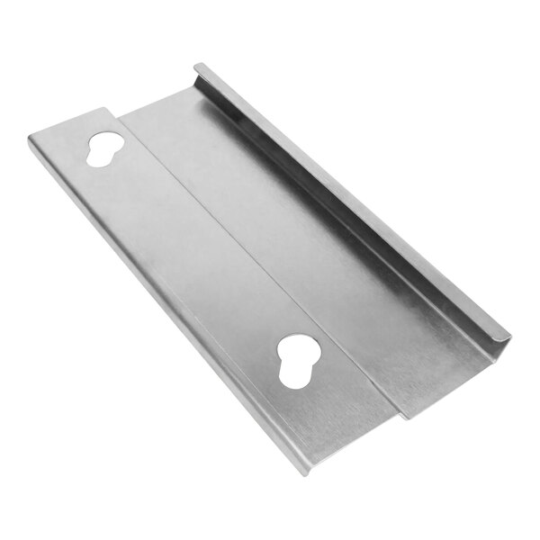 A stainless steel Pitco basket hanger with holes.