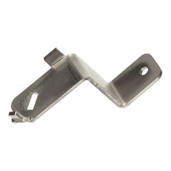 A metal corner drain lever weldment with holes.