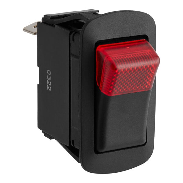 A black rectangular Vulcan switch with a red light.